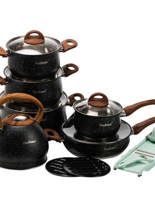 Качественный набор посуды haus roland с антипригарным покрытием 10 предметов,черный,для современной кухни