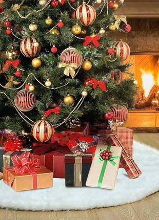 Хутряний килимок-спідниця під ялинку d-90 см білий