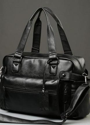 Шкіряна чоловіча сумка екокожа чорний