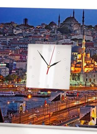 Часы с фото "ночной стамбул. турция. галатский мост" декор украшение для спальни, дома, кафе