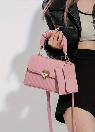 Жіноча сумка 6892 крос-боді світло рожева3 фото