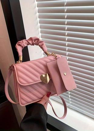 Женская сумка 6892 кросс-боди светло розовая2 фото