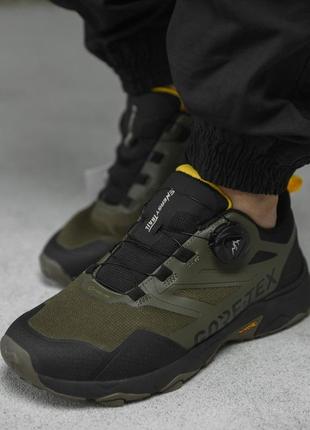 Мужские кроссовки gore-tex grey/olive на автошнуровке