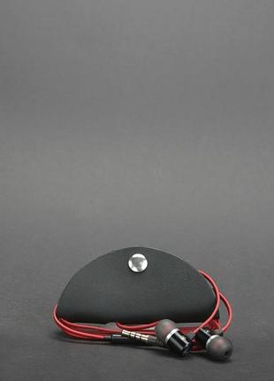 Кожаний холдер для навушників чорний