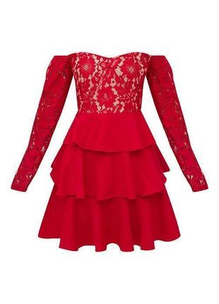 Платье женское красное кружевное праздничное