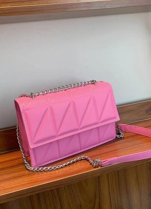 Женская сумка 10288 кросс-боди на цепочке розовая2 фото