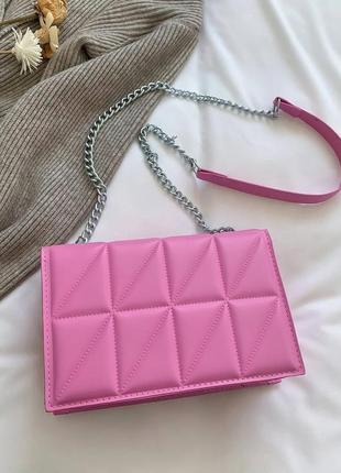 Женская сумка 10288 кросс-боди на цепочке розовая6 фото