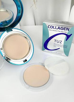 Компактна пудра для обличчя 2 у 1 (з запаскою) tuz collagen hydro moisture two way cake, №02 natural, 12 г