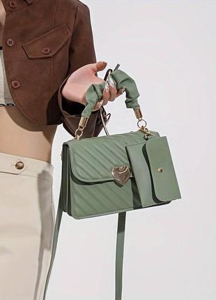 Женская сумка 6892 кросс-боди светло зеленая3 фото