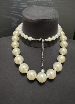 Ожерелье с крупными жемчугами, жемчужины, бижутерия8 фото