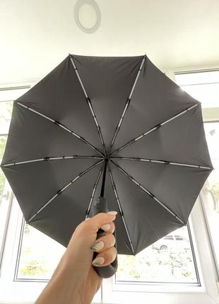 Зонт ручка-карабин, автомат, водоотталкивающий, черный, серый, мужской, женский.