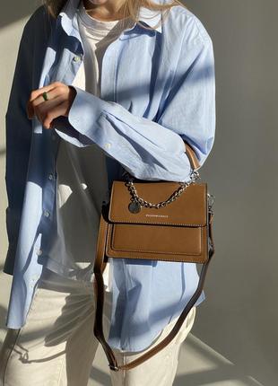 Женская сумка 10210 кросс-боди на ремешке через плечо коричневая9 фото