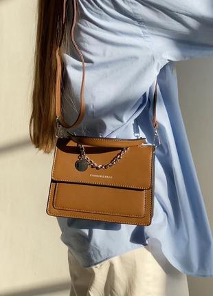 Женская сумка 10210 кросс-боди на ремешке через плечо коричневая7 фото