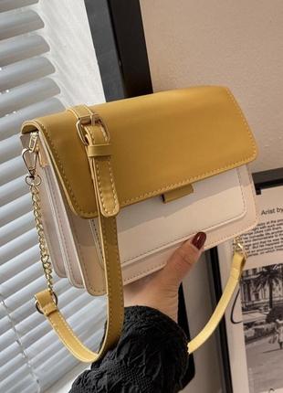 Женская классическая сумка через плечо кросс-боди желтая5 фото