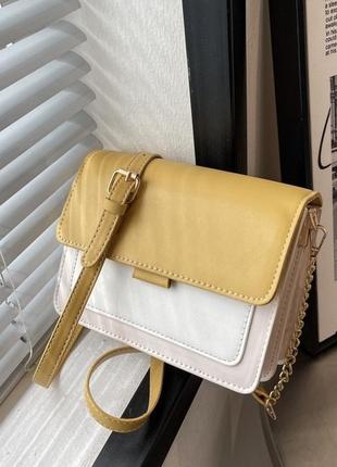 Женская классическая сумка через плечо кросс-боди желтая8 фото