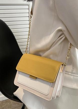 Женская классическая сумка через плечо кросс-боди желтая6 фото