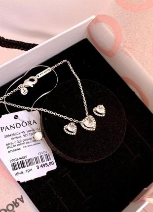 Подарунковий набір pandora «щирі почуття» комплект пандора сережки пандора намисто pandora срібло 9255 фото