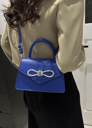 Женская классическая сумка 8424 кросс-боди через плечо синяя6 фото