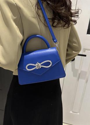 Женская классическая сумка 8424 кросс-боди через плечо синяя3 фото