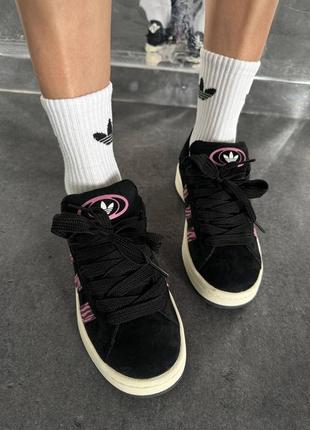 Женские кроссовки adidas campus black pink zebra адидас кампус черного с розовым цветами2 фото