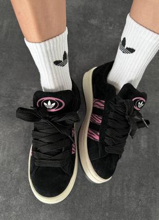 Женские кроссовки adidas campus black pink zebra адидас кампус черного с розовым цветами3 фото