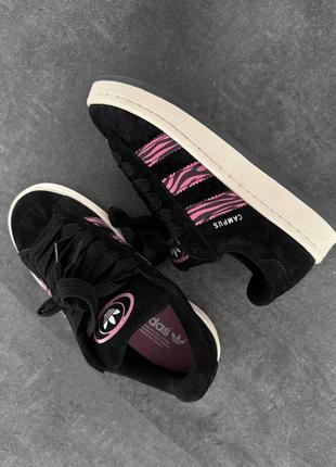 Женские кроссовки adidas campus black pink zebra адидас кампус черного с розовым цветами5 фото