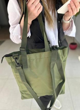 Женская сумка-шоппер с плечевым ремнем хаки, олива.4 фото