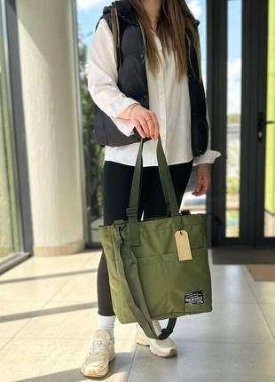 Женская сумка-шоппер с плечевым ремнем хаки, олива.2 фото