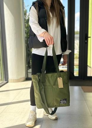 Женская сумка-шоппер с плечевым ремнем хаки, олива.3 фото