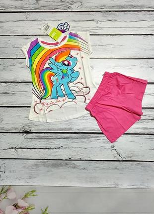 Костюм летний детский на девочку на лето комплект футболка шорты пони rainbow dash деш2 фото