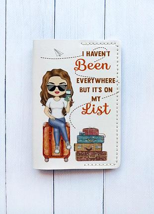 Шкіряна обкладинка на паспорт книжку :: біла молочна (принт 003)