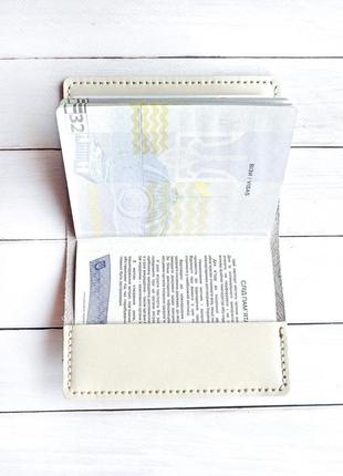 Кожаная обложка на паспорт книжку :: белая молочная (принт 003)5 фото