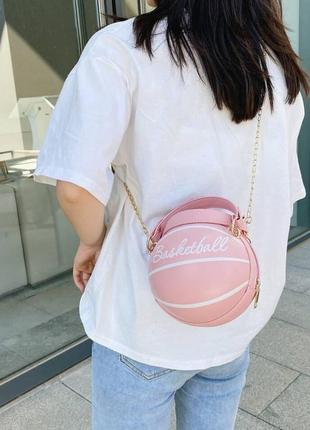 Женская круглая сумка basketball мяч на цепочке розовая7 фото