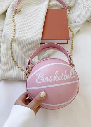 Женская круглая сумка basketball мяч на цепочке розовая6 фото