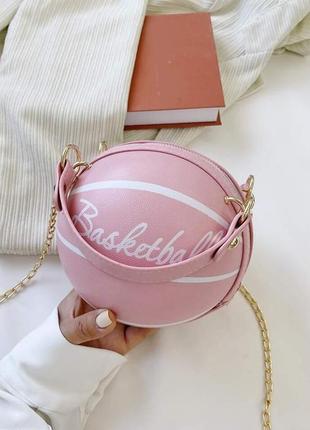 Женская круглая сумка basketball мяч на цепочке розовая5 фото