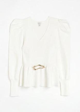 Стильный белый пуловер/топ в рубчик river island с баской.3 фото