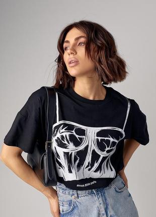 Женская футболка oversize с корсетом4 фото