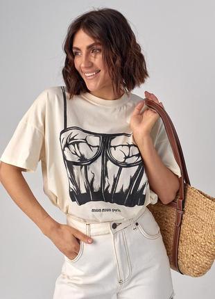 Женская футболка oversize с корсетом8 фото