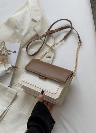 Женская классическая сумка через плечо кросс-боди коричневая3 фото