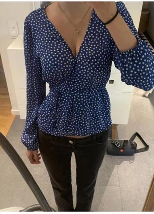 H&m блуза на запах на шнурівочках в горошок2 фото