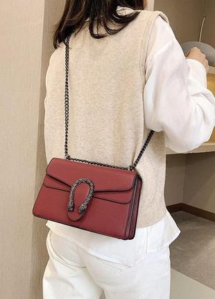 Женская классическая сумка 6536 кросс-боди с железной подковой красная2 фото
