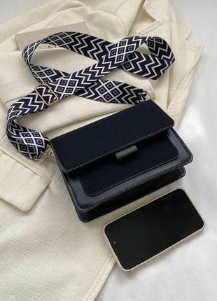 Женская сумка 9531 кросс-боди бархатная велюровая замшевая черная6 фото