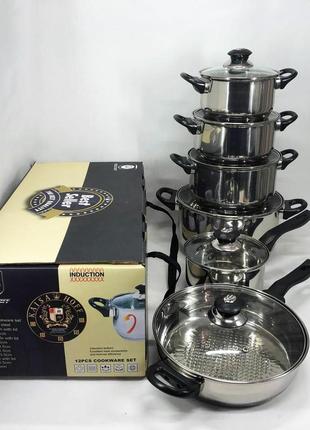 Кастрюли с прозрачными крышками fh-219, кастрюля качественная на кухню co-458 с нержавейки