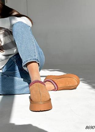 Коричневые кемэл женские зимние короткие угги угги с открытой пяткой из натуральной...