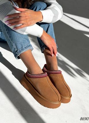 Коричневые кемэл женские зимние короткие угги угги с открытой пяткой из натуральной...