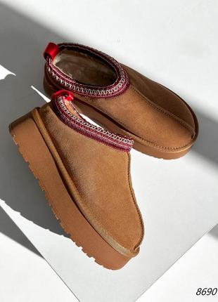 Коричневые кемэл женские зимние короткие угги угги с открытой пяткой из натуральной...