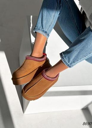 Коричневые кемэл женские зимние короткие угги угги с открытой пяткой из натуральной...