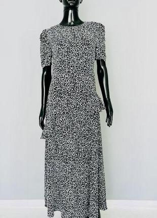 Шикарна довга чорно біла сукня з натуральної тканини4 фото