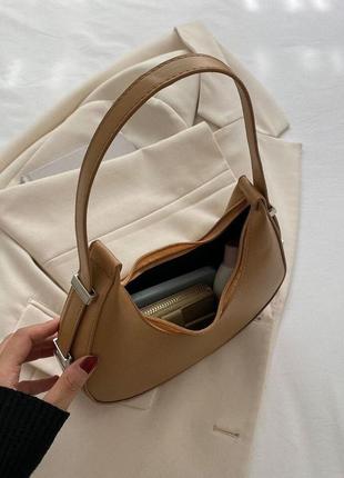 Женская сумка 1447 багет бежевая кофейная4 фото