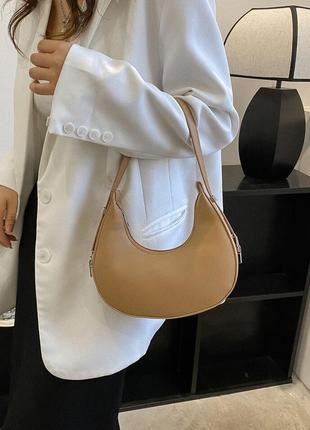 Женская сумка 1447 багет бежевая кофейная8 фото